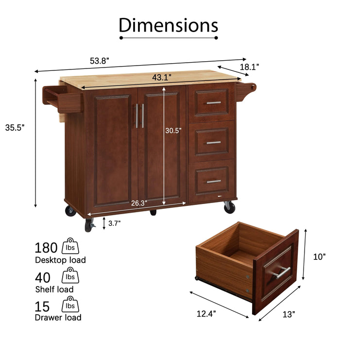 Kitchen Island with Drop Leaf Countertop, Rolling Kitchen Island Cart , Barn Door Kitchen Island Table with Storage Cabinet and Tower Rack, Island Table On Wheels for Kitchen, Retro Brown Default -DTYStore