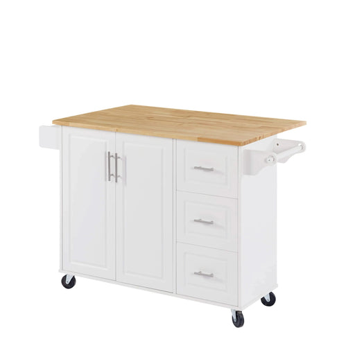 Kitchen Island with Drop Leaf Countertop, Rolling Kitchen Island Cart , Barn Door Kitchen Island Table with Storage Cabinet and Tower Rack, Island Table On Wheels for Kitchen, White Default -DTYStore