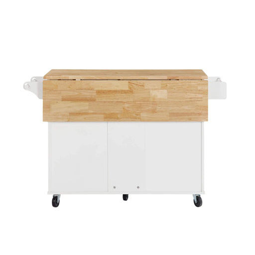 Kitchen Island with Drop Leaf Countertop, Rolling Kitchen Island Cart , Barn Door Kitchen Island Table with Storage Cabinet and Tower Rack, Island Table On Wheels for Kitchen, White Default -DTYStore