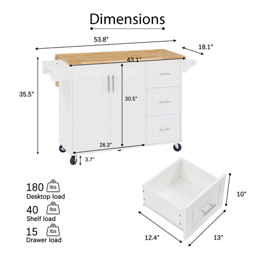 Kitchen Island with Drop Leaf Countertop, Rolling Kitchen Island Cart , Barn Door Kitchen Island Table with Storage Cabinet and Tower Rack, Island Table On Wheels for Kitchen, White Default -DTYStore