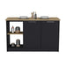 Kitchen Island with Large Countertop, Open Storage Shelves and Double Door Cabinet, Black / Macadamia Default -DTYStore