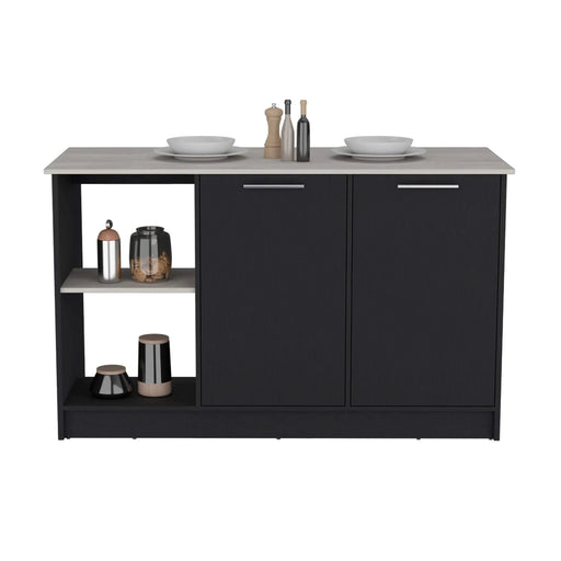 Kitchen Island with Large Countertop, Open Storage Shelves and Double Door Cabinet, Black / Onyx Default -DTYStore