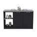 Kitchen Island with Large Countertop, Open Storage Shelves and Double Door Cabinet, Black / Onyx Default -DTYStore