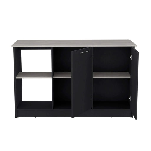 Kitchen Island with Large Countertop, Open Storage Shelves and Double Door Cabinet, Black / Onyx Default -DTYStore
