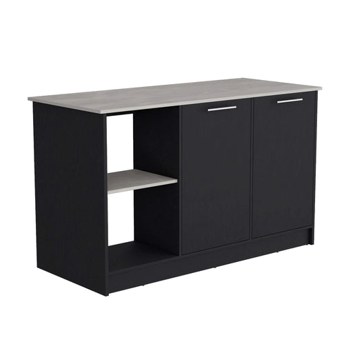 Kitchen Island with Large Countertop, Open Storage Shelves and Double Door Cabinet, Black / Onyx Default -DTYStore