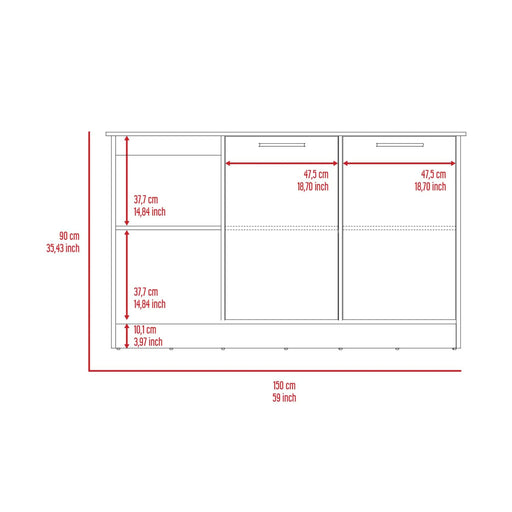 Kitchen Island with Large Countertop, Open Storage Shelves and Double Door Cabinet, White / Light Oak Default -DTYStore