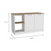 Kitchen Island with Large Countertop, Open Storage Shelves and Double Door Cabinet, White / Light Oak Default -DTYStore