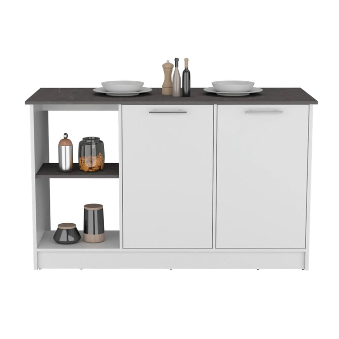 Kitchen Island with Large Countertop, Open Storage Shelves and Double Door Cabinet, White / Onyx Default -DTYStore