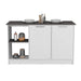 Kitchen Island with Large Countertop, Open Storage Shelves and Double Door Cabinet, White / Onyx Default -DTYStore