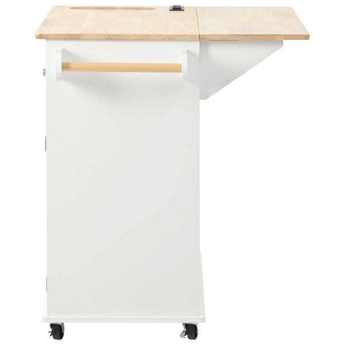 Kitchen Island with Power Outlet,Kitchen Storage Island with Drop Leaf and Rubber Wood,Open Storage and Wine Rack,5 Wheels,with Adjustable Storage for Home, Kitchen, and Dining Room,White Default -DTYStore
