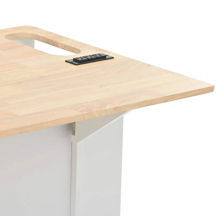 Kitchen Island with Power Outlet,Kitchen Storage Island with Drop Leaf and Rubber Wood,Open Storage and Wine Rack,5 Wheels,with Adjustable Storage for Home, Kitchen, and Dining Room,White Default -DTYStore