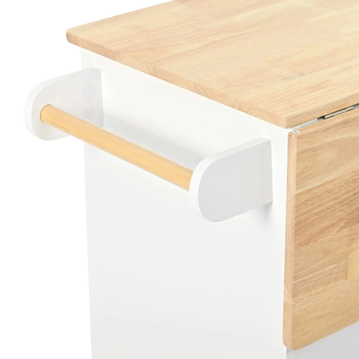 Kitchen Island with Power Outlet,Kitchen Storage Island with Drop Leaf and Rubber Wood,Open Storage and Wine Rack,5 Wheels,with Adjustable Storage for Home, Kitchen, and Dining Room,White Default -DTYStore