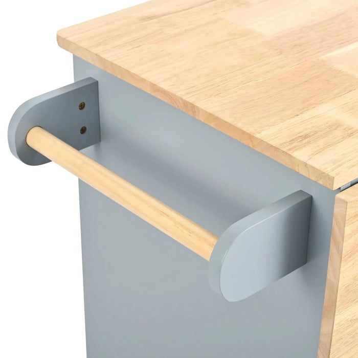 Kitchen Island with Power Outlet,Kitchen Storage Island with Drop Leaf and Rubber Wood,Open Storage and Wine Rack,5 Wheels,with Adjustable Storage for Home, Kitchen, and Dining Room, Grey Blue Default -DTYStore