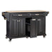Kitchen Island with Rubber wood Countertop, Kitchen Cart on 5 Wheels with Storage Cabinet and 2 Top Drawers and A center double layered storage drawer for Dinning Room, Black Default -DTYStore
