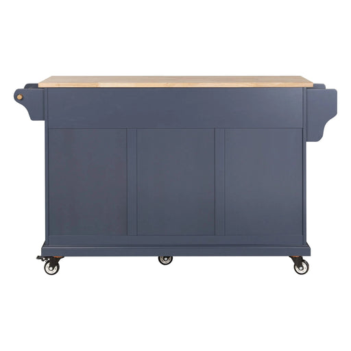 Kitchen Island with Rubber wood Countertop, Kitchen Cart on 5 Wheels with Storage Cabinet and 2 Top Drawers and A center double layered storage drawer for Dinning Room, Blue Default -DTYStore