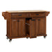 Kitchen Island with Rubber wood Countertop, Kitchen Cart on 5 Wheels with Storage Cabinet and 2 Top Drawers and A center double layered storage drawer for Dinning Room, Mahogany Default -DTYStore