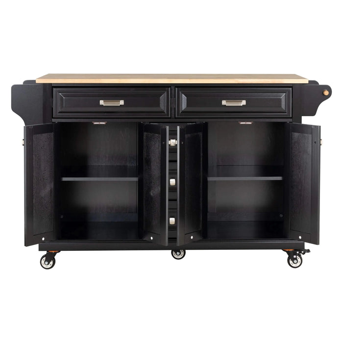 Kitchen Island with Rubber wood Countertop, Kitchen Cart on 5 Wheels with Storage Cabinet and 5 Drawers for Dinning Room, Black Default -DTYStore