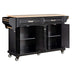 Kitchen Island with Rubber wood Countertop, Kitchen Cart on 5 Wheels with Storage Cabinet and 5 Drawers for Dinning Room, Black Default -DTYStore