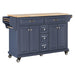 Kitchen Island with Rubber wood Countertop, Kitchen Cart on 5 Wheels with Storage Cabinet and 5 Drawers for Dinning Room, Blue Default -DTYStore