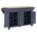 Kitchen Island with Rubber wood Countertop, Kitchen Cart on 5 Wheels with Storage Cabinet and 5 Drawers for Dinning Room, Blue Default -DTYStore