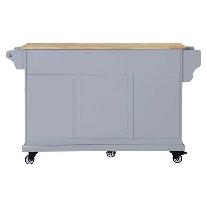 Kitchen Island with Rubber wood Countertop, Kitchen Cart on 5 Wheels with Storage Cabinet and 5 Drawers for Dinning Room, Grey Default -DTYStore
