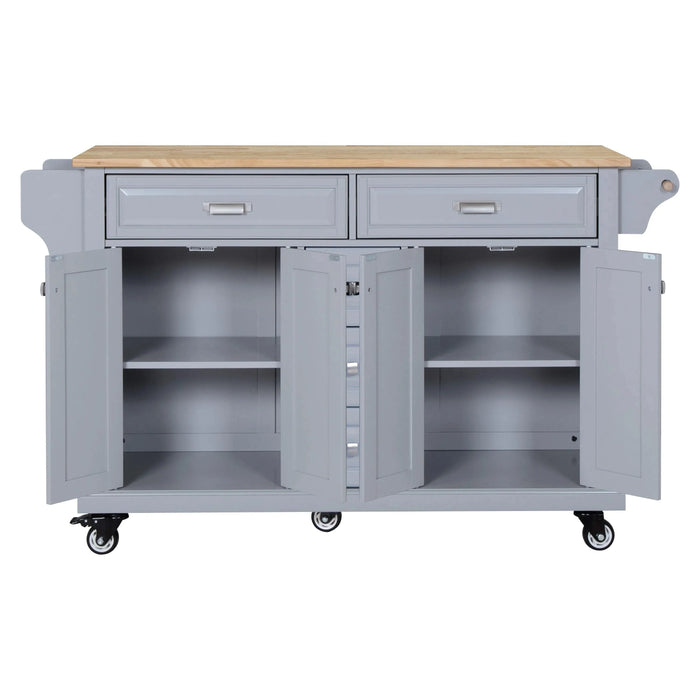 Kitchen Island with Rubber wood Countertop, Kitchen Cart on 5 Wheels with Storage Cabinet and 5 Drawers for Dinning Room, Grey Default -DTYStore