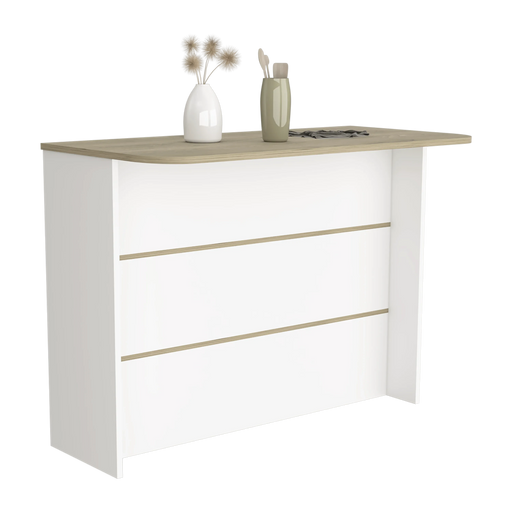 Kitchen Island with Two-Tier Storage Shelf and Ample Workstation, White / Light Pine Default -DTYStore