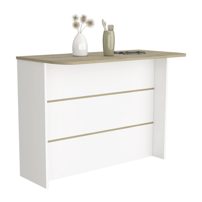 Kitchen Island with Two-Tier Storage Shelf and Ample Workstation, White / Light Pine Default -DTYStore