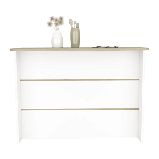 Kitchen Island with Two-Tier Storage Shelf and Ample Workstation, White / Light Pine Default -DTYStore