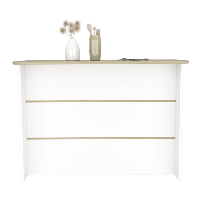 Kitchen Island with Two-Tier Storage Shelf and Ample Workstation, White / Light Pine Default -DTYStore