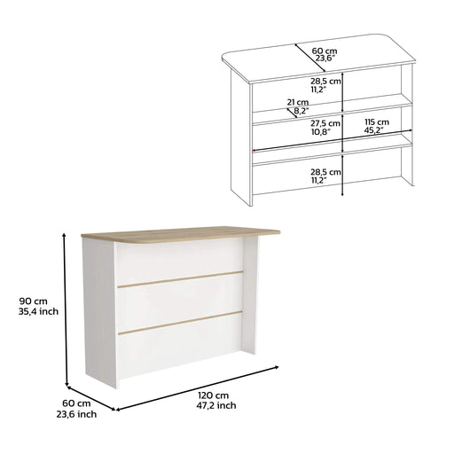 Kitchen Island with Two-Tier Storage Shelf and Ample Workstation, White / Light Pine Default -DTYStore