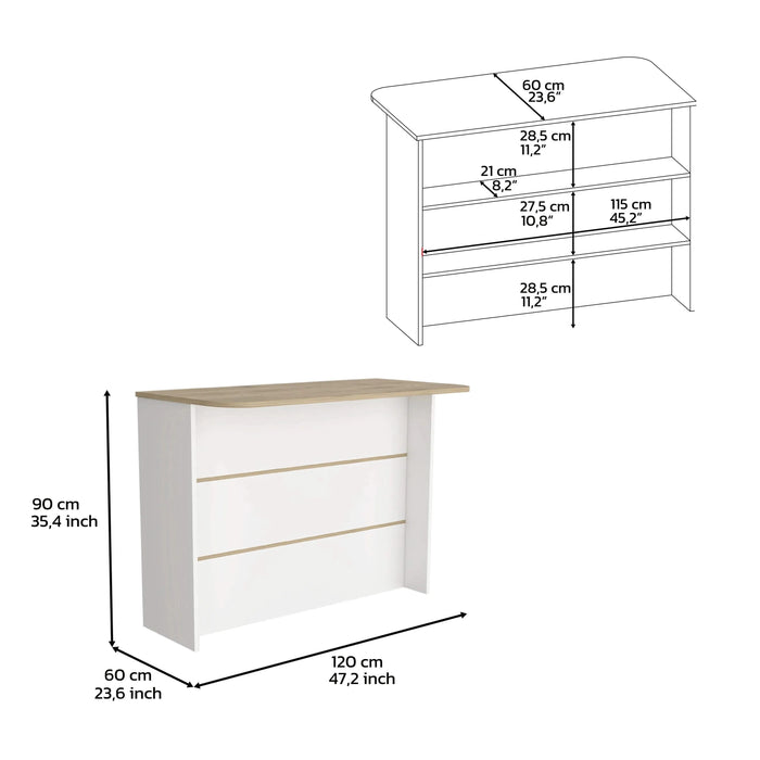 Kitchen Island with Two-Tier Storage Shelf and Ample Workstation, White / Light Pine Default -DTYStore