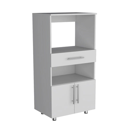 Kitchen Pantry 48' H, Two Open Storage Shelves, One for Microwave, Two Doors, Four Legs, White Default -DTYStore