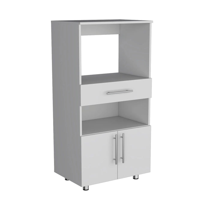 Kitchen Pantry 48' H, Two Open Storage Shelves, One for Microwave, Two Doors, Four Legs, White Default -DTYStore