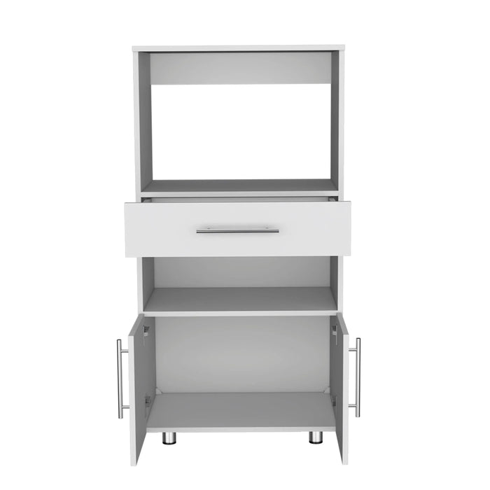 Kitchen Pantry 48' H, Two Open Storage Shelves, One for Microwave, Two Doors, Four Legs, White Default -DTYStore