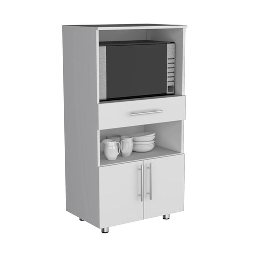 Kitchen Pantry 48' H, Two Open Storage Shelves, One for Microwave, Two Doors, Four Legs, White Default -DTYStore