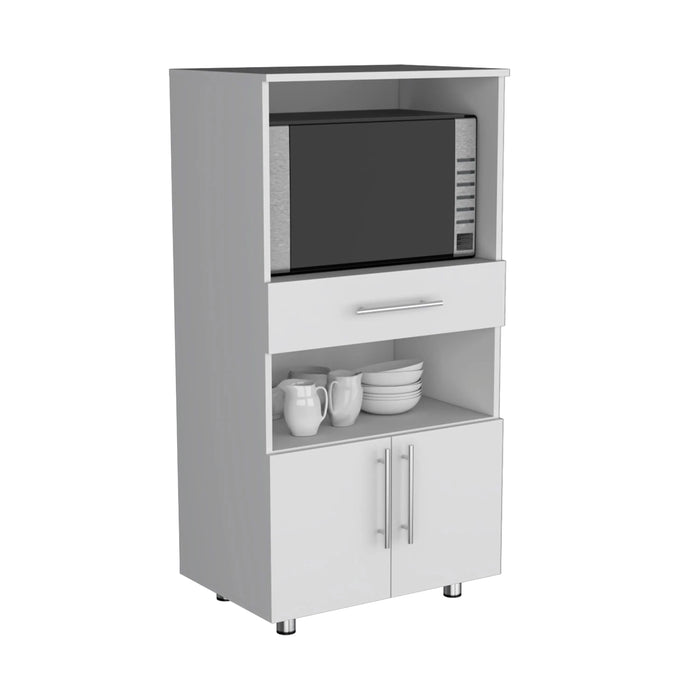 Kitchen Pantry 48' H, Two Open Storage Shelves, One for Microwave, Two Doors, Four Legs, White Default -DTYStore