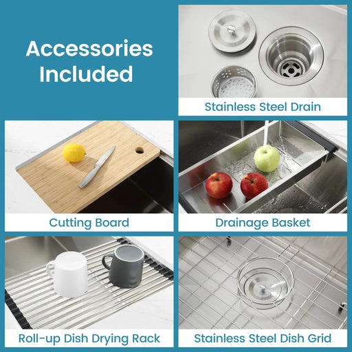 Kitchen Sink 33'x19' Multifunctional undermount Flying Rain Waterfall S304 Stainless Steel Handmade Modern Single Bowl Kitchen Sink Dark Gray Default -DTYStore