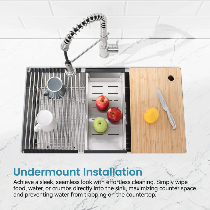 Kitchen Sink 33'x19' Multifunctional undermount Flying Rain Waterfall S304 Stainless Steel Handmade Modern Single Bowl Kitchen Sink Dark Gray Default -DTYStore