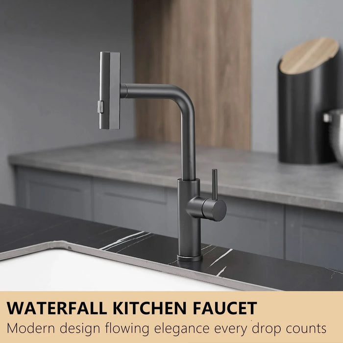 Kitchen Sink Faucet, Black Kitchen Faucets with Pull out Sprayer,Kitchen Bar Faucet Single Hole Faucet- DTY Store
