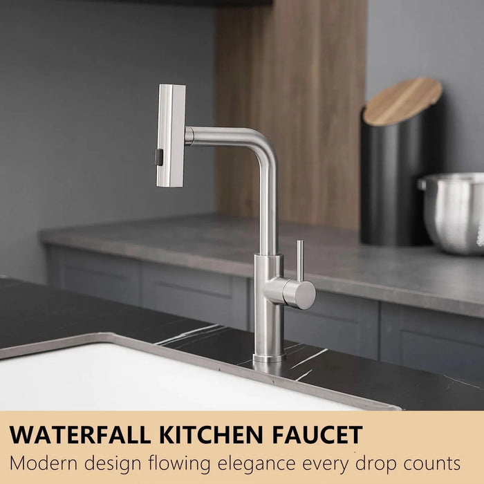 Kitchen Sink Faucet, Brushed Nickel Kitchen Faucets with Pull out Sprayer, Bar Faucet Single Hole Faucet - DTY Store