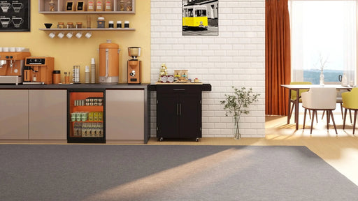 Kitchen island rolling trolley cart with 1 drawer & 2 doors with Adjustable Shelves & towel rack & seasoning rack rubber wood table top - Black Default -DTYStore