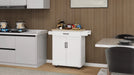 Kitchen island rolling trolley cart with 1 drawer & 2 doors with storage racks & Adjustable Shelves & towel rack & seasoning rack rubber wood table top-White Default -DTYStore