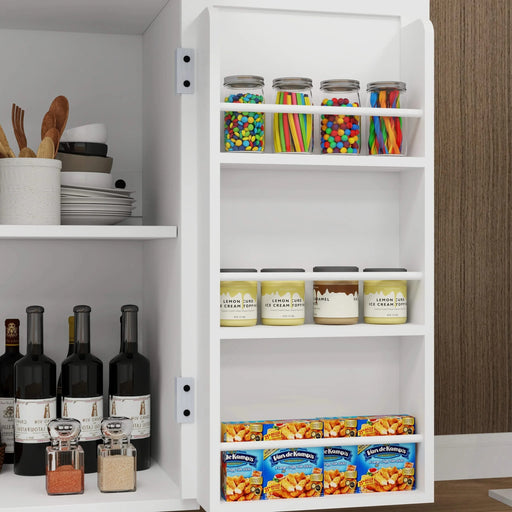 Kitchen island rolling trolley cart with 1 drawer & 2 doors with storage racks & Adjustable Shelves & towel rack & seasoning rack rubber wood table top-White Default -DTYStore