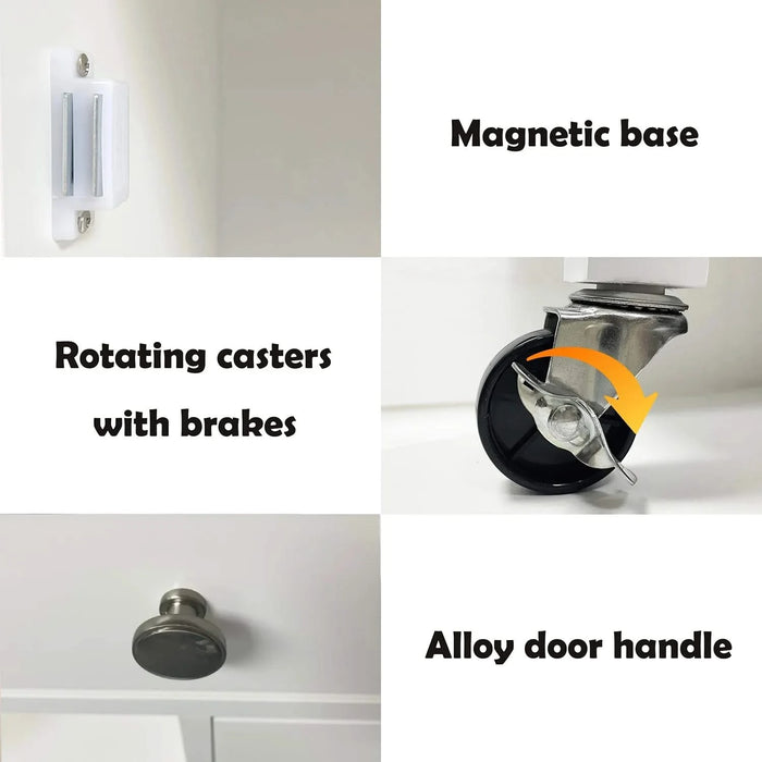 Kitchen island rolling trolley cart with Adjustable Shelves and towel rack rubber wood table top Default -DTYStore