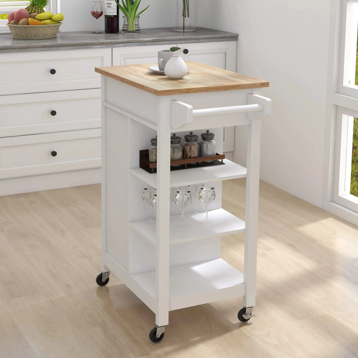 Kitchen island rolling trolley cart with Adjustable Shelves and towel rack rubber wood table top Default -DTYStore