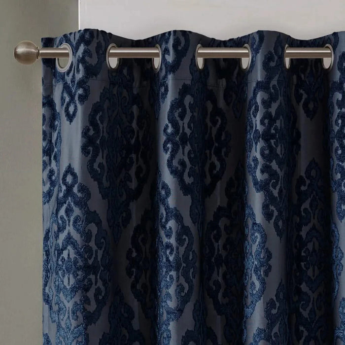 Knitted Jacquard Damask Total Blackout Grommet Top Curtain Panel(Only 1 Pc Panel) Default -DTYStore
