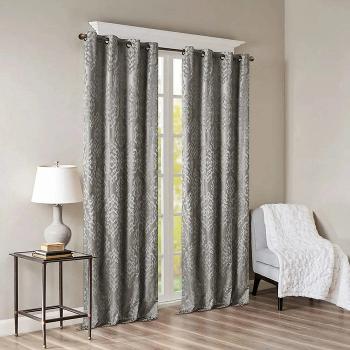 Knitted Jacquard Damask Total Blackout Grommet Top Curtain Panel(Only 1 Pc Panel) Default -DTYStore