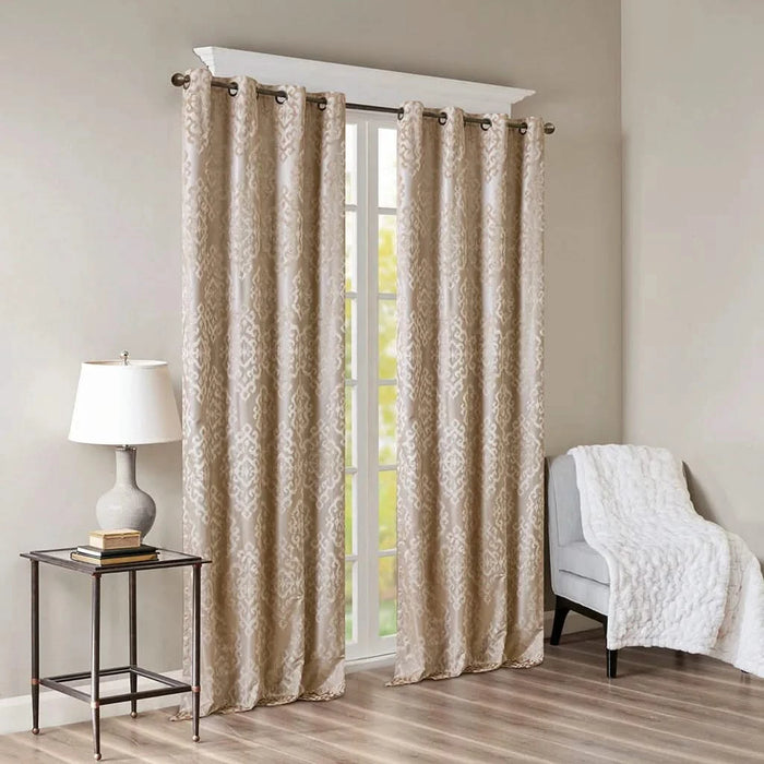 Knitted Jacquard Damask Total Blackout Grommet Top Curtain Panel(Only 1 Pc Panel) Default -DTYStore