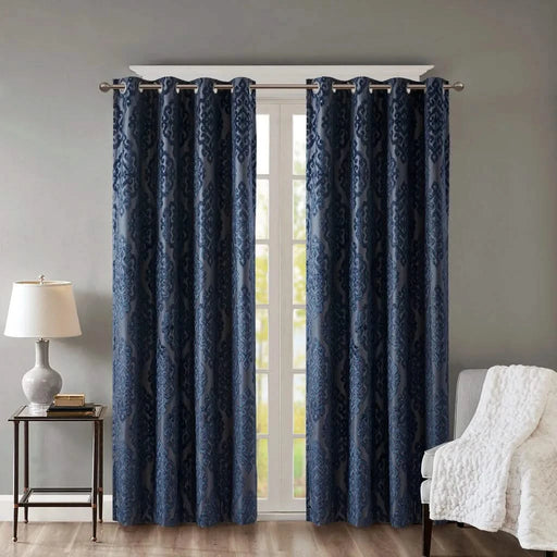 Knitted Jacquard Damask Total Blackout Grommet Top Curtain Panel(Only 1 Pc Panel) Default -DTYStore